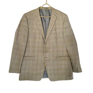 Black Brown 1826 Lord & Taylor Silk Wool Blend Plaid Blazer Sport Coat 46L